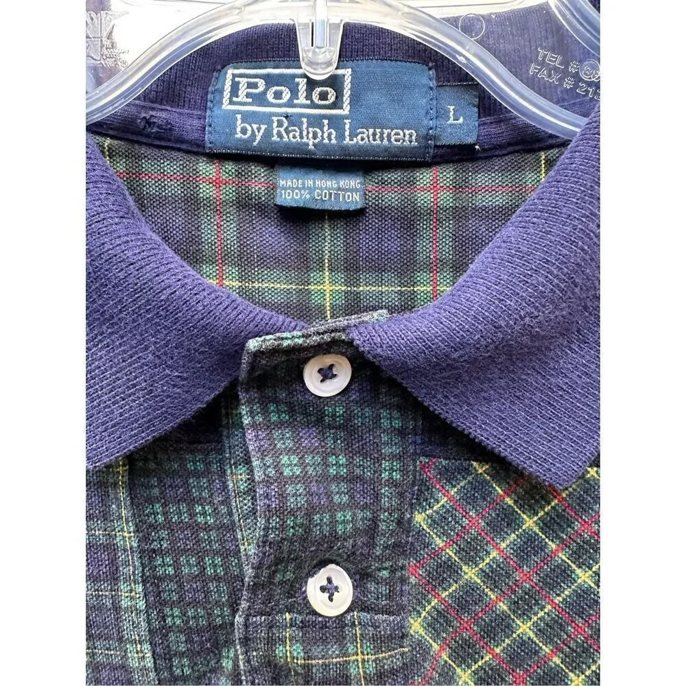 Polo by Ralph Lauren VTG men’s blue green patchwork polo size Large #44-1738